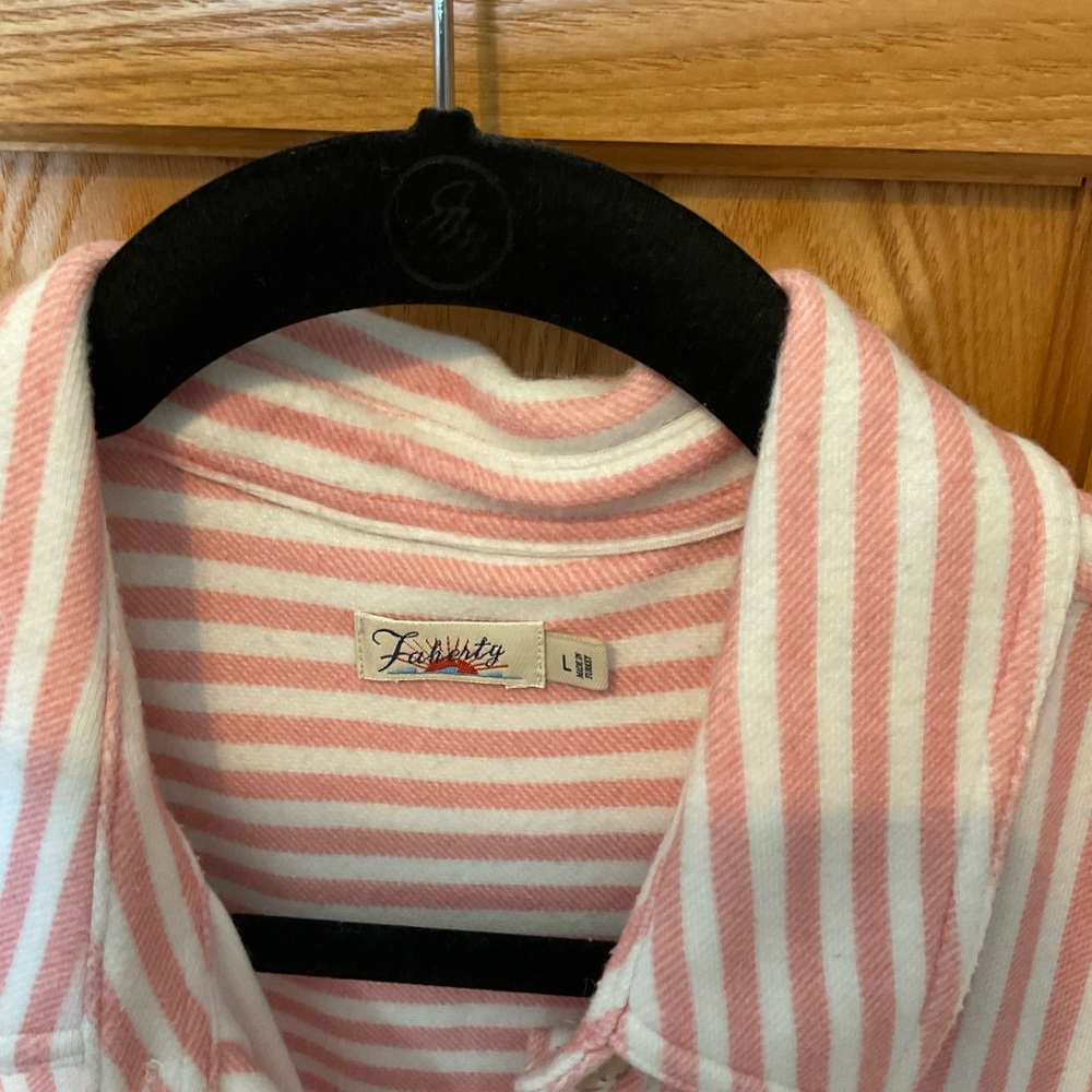 Faherty Pink and White Flannel Striped Collared Button Shirt